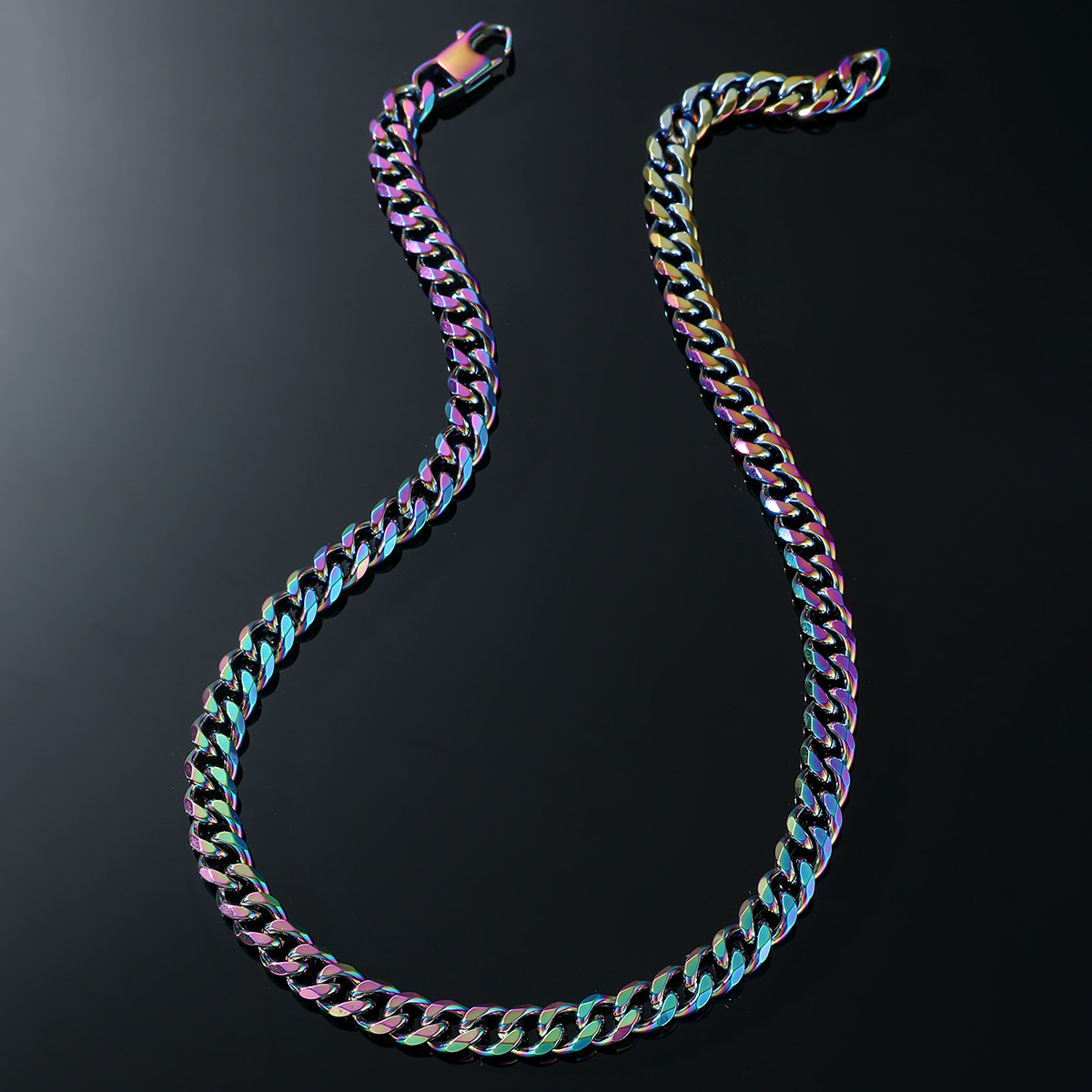 Men'S Hip-Hop Cuban Link Chain Necklace Solid Color 201 Stainless Steel Plating PVD Coated Golden Plated Gun Black Plated Men Hip Hop Necklaces display picture 2