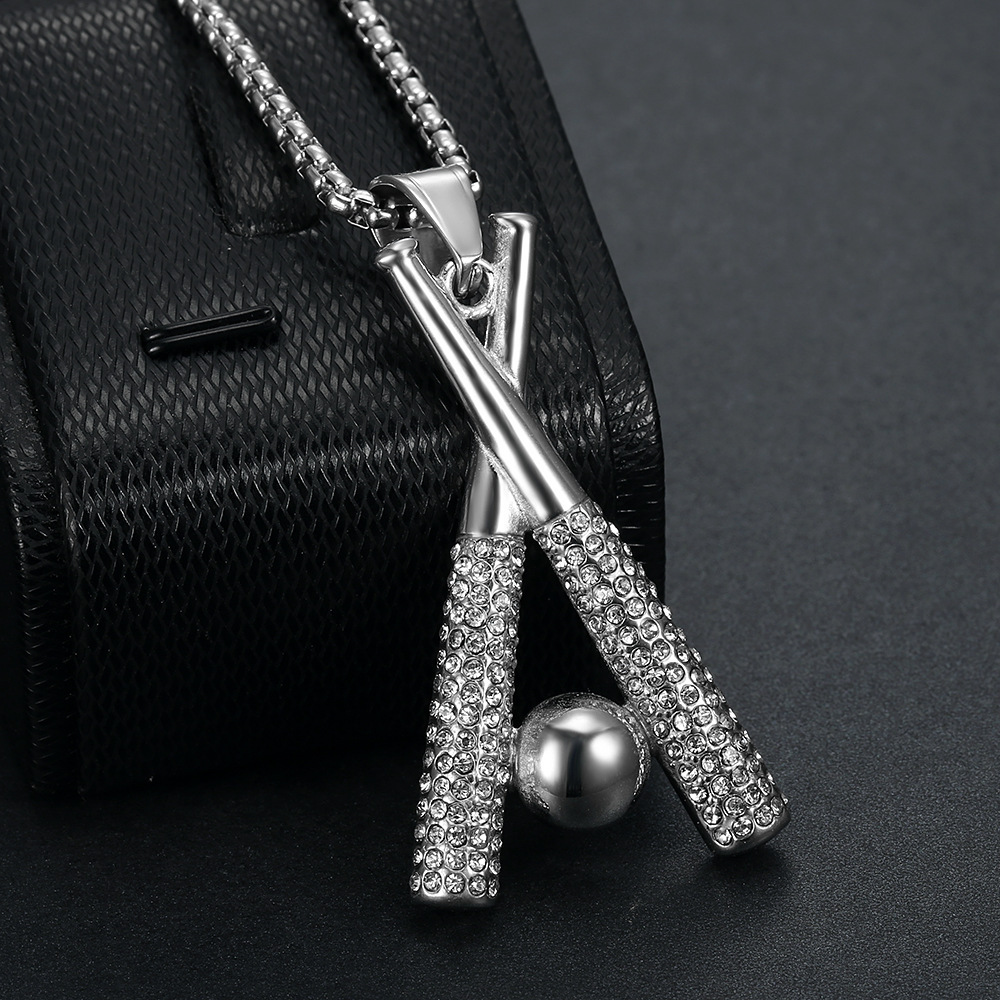Rhinestones Inlay Material Titanium Steel Chain Material Hip-Hop Baseball Bat Titanium Steel Plating Rhinestones 18K Gold Plated Men's
