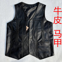 新款真皮马甲男春秋头层牛皮坎肩多口袋中老年皮背心工装钓鱼马甲