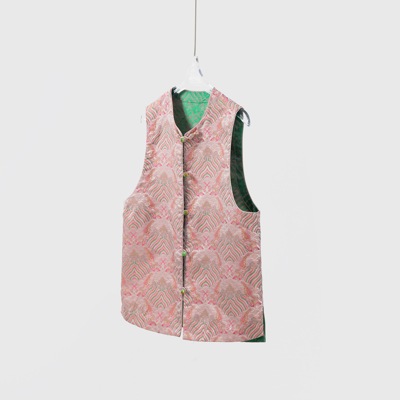 Double-Sided Silk Brocade Wave Pattern National Style Vest 100% Mulberry Silk Young Style Jacquard Vest
