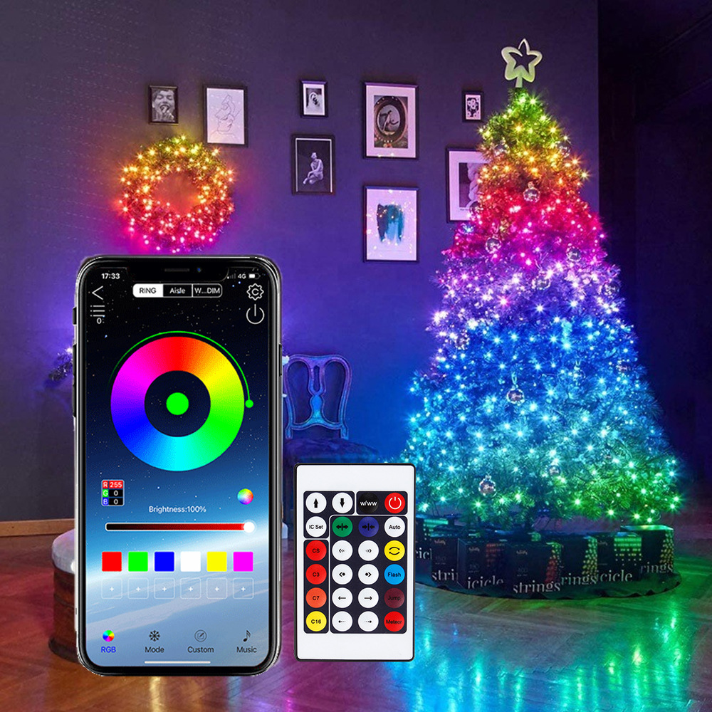 Voice-activated string lights, wedding decoration lights, Christmas tree lights, colorful light strings, store celebration bar, outdoor waterproof magic leather string lights