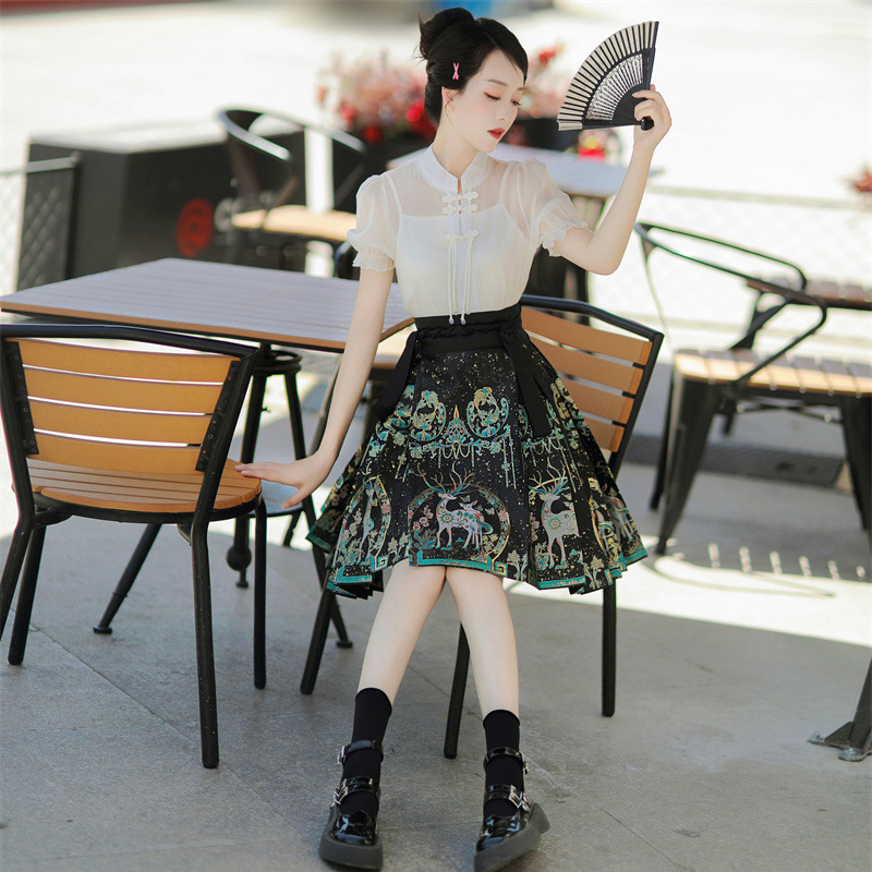 New Original Short Mamian Skirt Suit Hanfu for Women 2025 New Summer Improved Ming-Style Short-Sleeve Student Ancient Costume