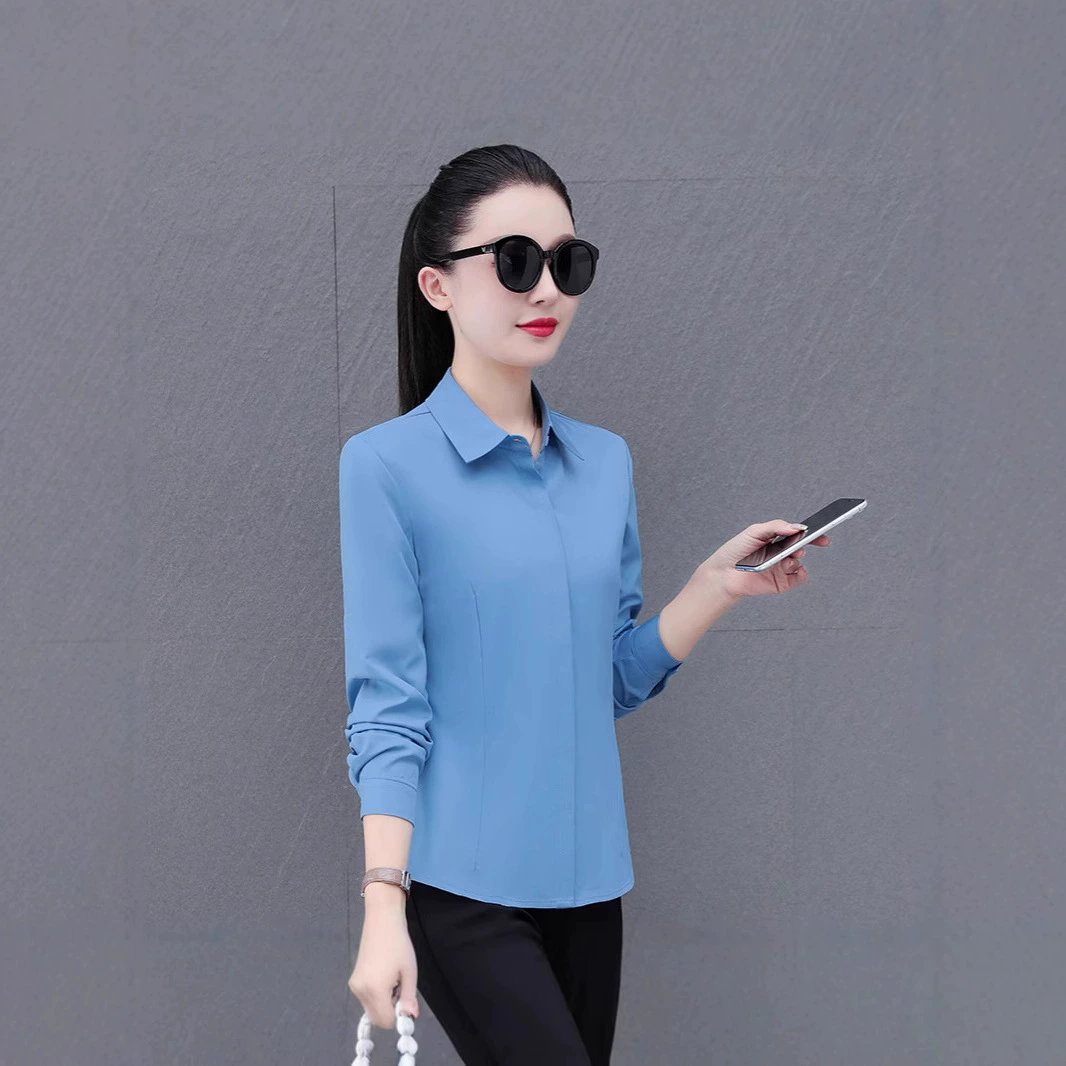 2025 новая рубашка из чистого хлопка с длинным рукавом однотонная повседневная одежда весенне-осенние топы рабочая одежда стройная рубашка