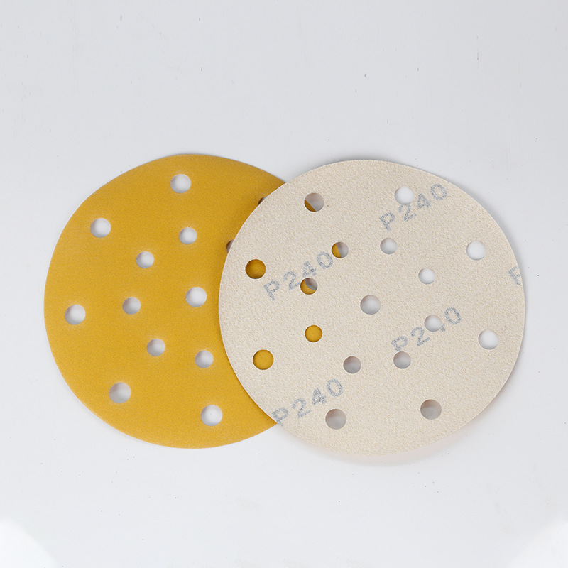 批发5寸6寸干磨黄色植绒砂纸 自粘式砂盘背绒圆盘砂碟 打磨拉绒片
