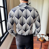 跨境新款男士翻领免烫长袖衬衫潮流数码印花款休闲时尚衬衣3009，男装衬衫，乐天大叔的衬衫铺