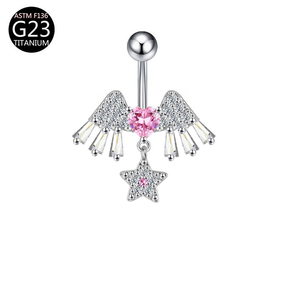 Fuchsia belly button piercing with bow, pendant drop-shaped, European style