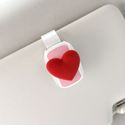 Leather Car Sun Visor Storage | Car Glasses Clip/Bill Clip - glasses-clip-pink-white-red-heart