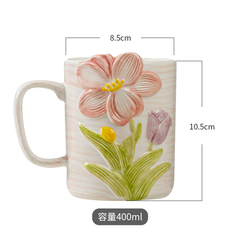 釉薬の下の色の陶磁器の杯の花のコップの小さい大衆はスプーンの陶磁器のマグカップの女子学生の高い顔の値のコップの卸売りの贈り物を持ちます。|undefined