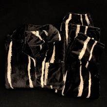 情侣秋冬法兰绒加厚睡衣女长袖两件套装简约条纹休闲居家服可外穿