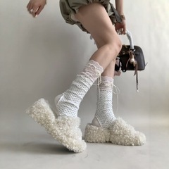 袜套堆堆袜波点袜子春秋白色小腿袜芭蕾风蝴蝶结袜子女长袜配裙子
