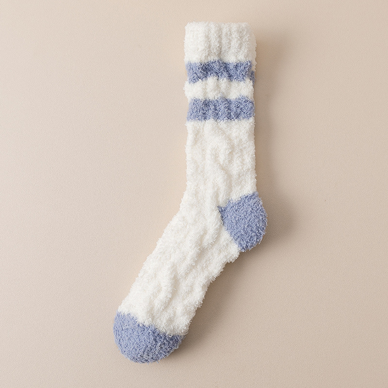 Lana de coral a media pantorrilla para mujer forrada con forro polar forrada al frío cálido noreste rayas calcetines de confinamiento para dormir calcetines de piso grueso