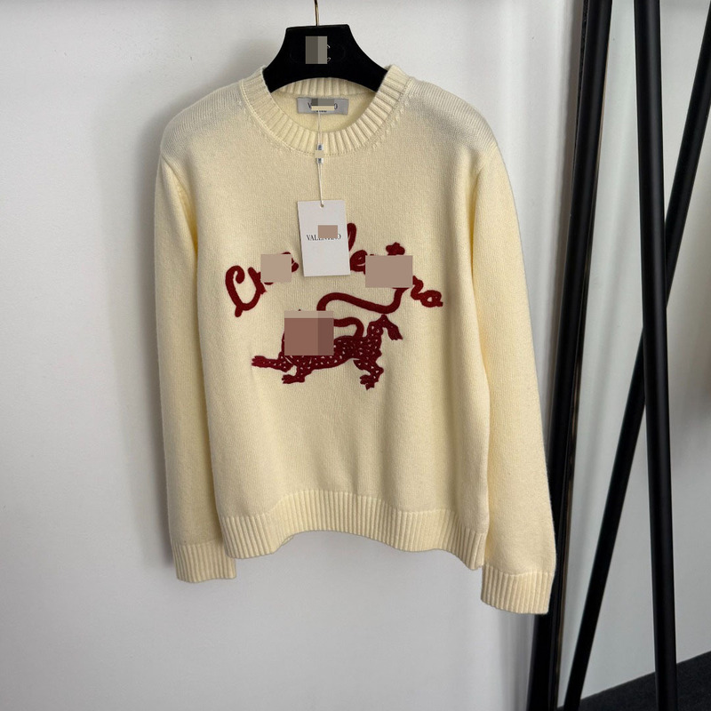 Nanyou High-End Export Best-Selling Dopamine Style Outfit Leopard Embroidered Letter Pullover Long-Sleeve Wool Knit Sweater