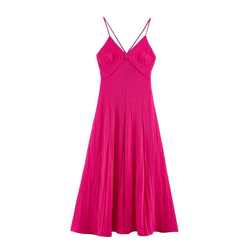 Vacation-style elegant spaghetti-strap midi V-neck dress 2321741 Vacation-style elegant spaghetti-strap midi V-neck dress 2321741