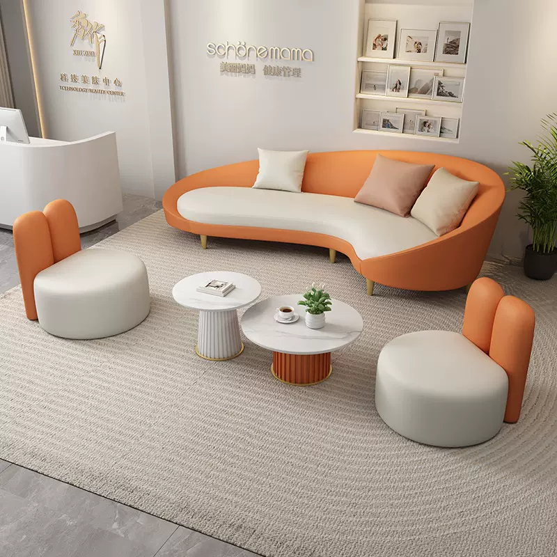 美容院沙发轻奢休息区接待沙发服装店科技布艺会客洽谈办公室沙发