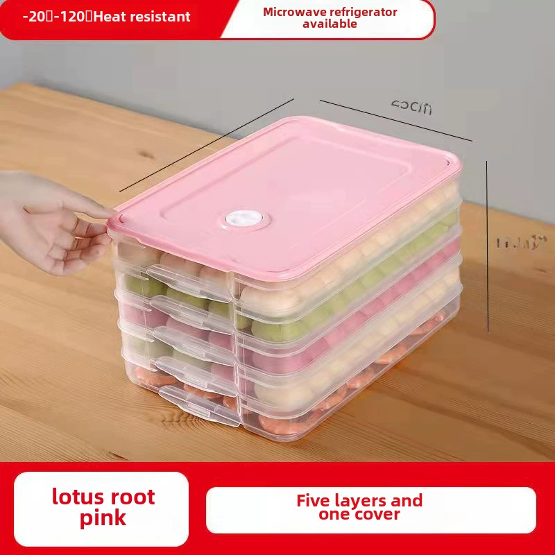 Dumpling storage box, multi‑layer freezer container, food‑grade PP, stackable 35×25×5 cm