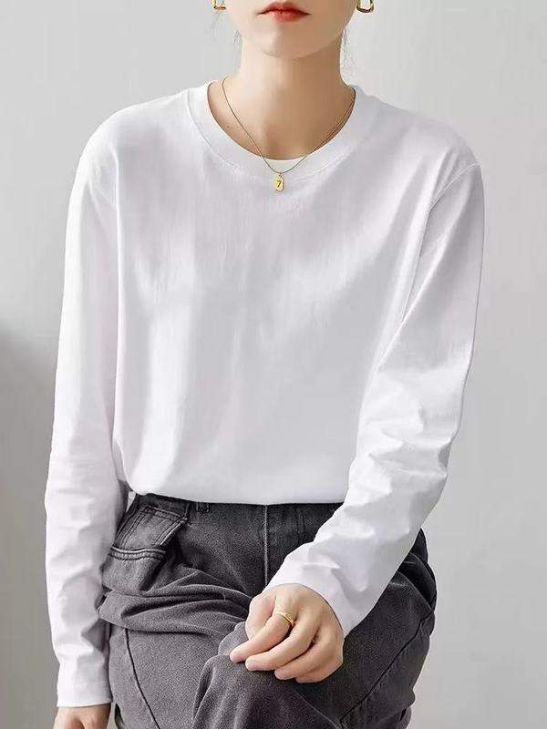 长袖打底衫2025秋季男女同款内搭上衣女士体恤秋纯棉长袖白色t恤|undefined