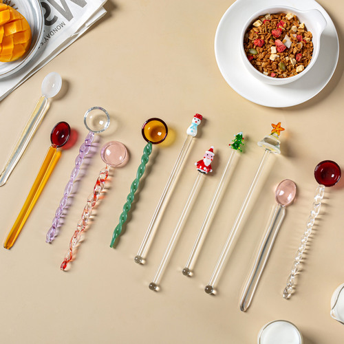 Korean style ins cute candy series colored glass spoon coffee stirring spoon spiral twist glass spoon