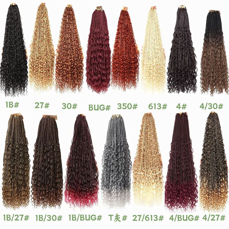 跨境欧美化纤假发Box Braids Bohemian Curly三股辫飞子钩针发辫|undefined