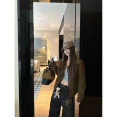秋季翻领夹克外套女2025新款复古高级感工装百搭小个子短款上衣