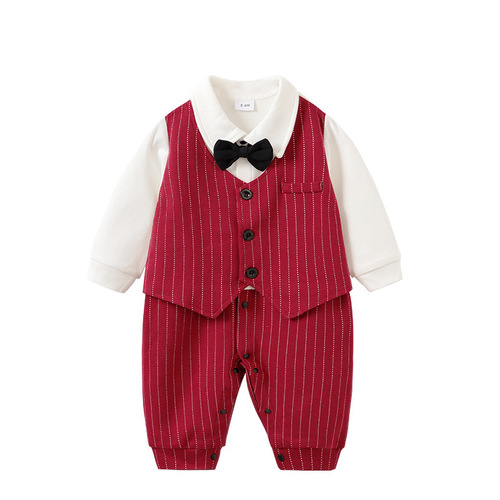 Newborn baby suit for baptism, stylish and handsome one-piece outfit for 100-day-old and one-year-old crawling suit.