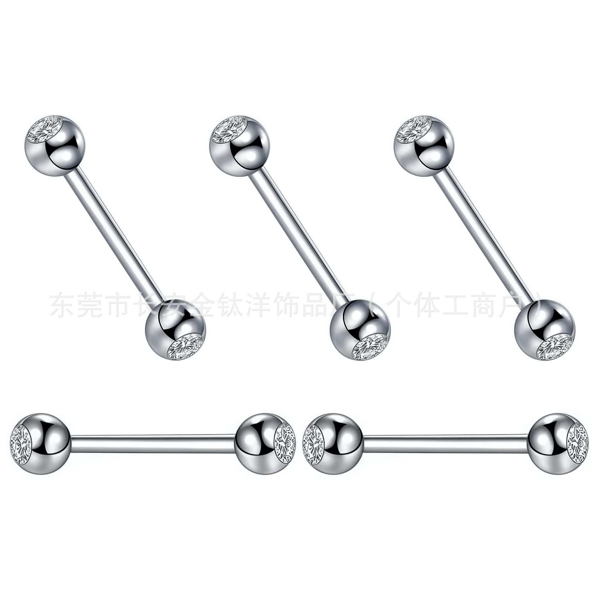 F136 Titanium Double-Headed Ball 5A Zircon Straight Lip Nail Tongue Nail Ear Nail Piercing Jewelry G23 Titanium Alloy detail image 8