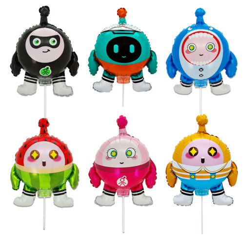 Egg boy party aluminum film balloon mechanical egg boy shark round clip balloon birthday party layout aluminum film balloon