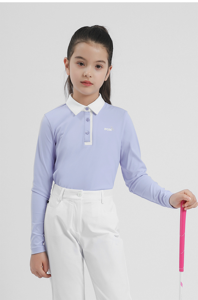 Set áo quần golf trẻ em PGM bé gái dài tay, phối màu thể thao — YF547-màu xanh nhạt, YF547-màu trắng, YF547-màu xanh hải quân chi tiết 7
