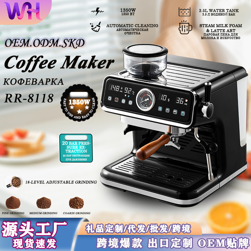 Export-grade light luxury home and commercial milk frother, Italian-American semi-automatic office large smart coffee machine with integrated grinder Export-grade light luxury home and commercial milk frother, Italian-American semi-automatic office large smart coffee machine with integrated grinder