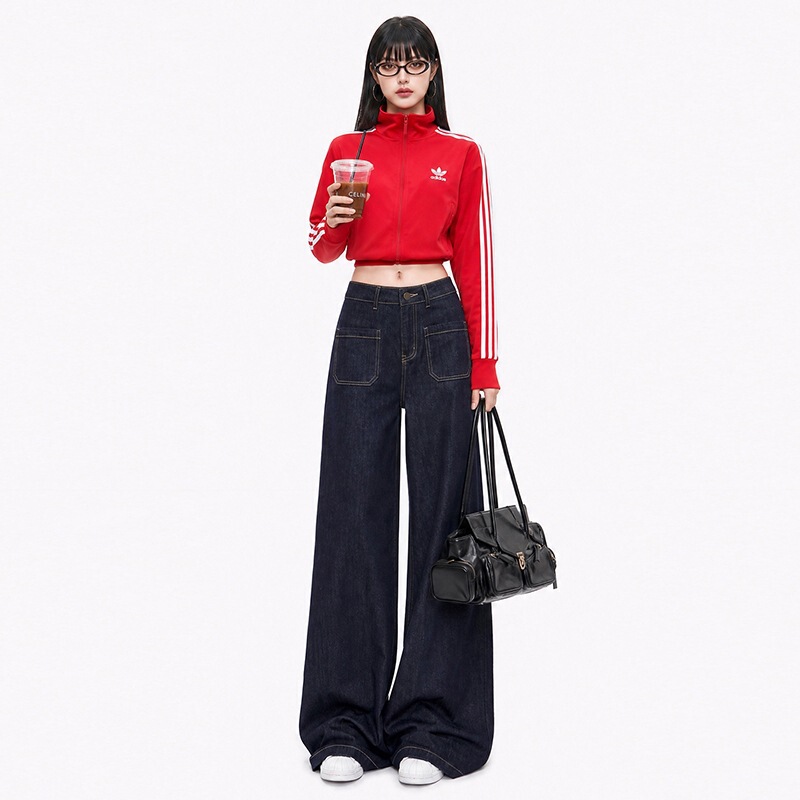 【IU】Vintage raw denim dark blue anti-fade non-tight-fitting stretch slim-fit skinny jeans with a slight flare at the legs 【IU】Vintage raw denim dark blue anti-fade non-tight-fitting stretch slim-fit skinny jeans with a slight flare at the legs