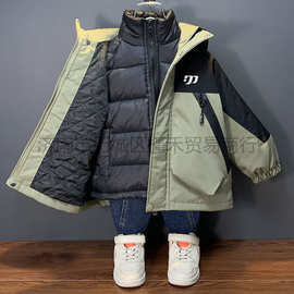 男童三合一羽绒服冬季2025新款洋气潮儿童冲锋衣外套夹棉宝宝冬装