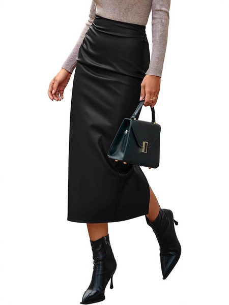 2025 European and American Cross-Border Autumn and Winter Women's Leather Skirt, Amazon's Best-Selling High-Waisted Slit Hip-Hugging Elegant Skirt