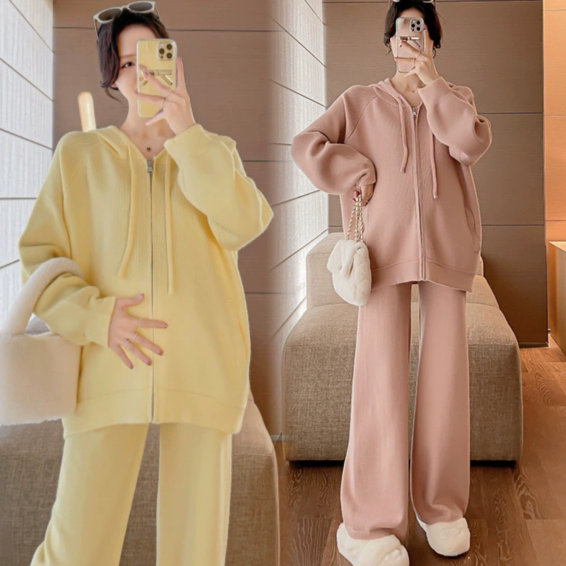 2024 беременная мама осень зима мягкая кожа застежка-молния сеть модный свитер повседневная мода беременная мама свитер свободный набор