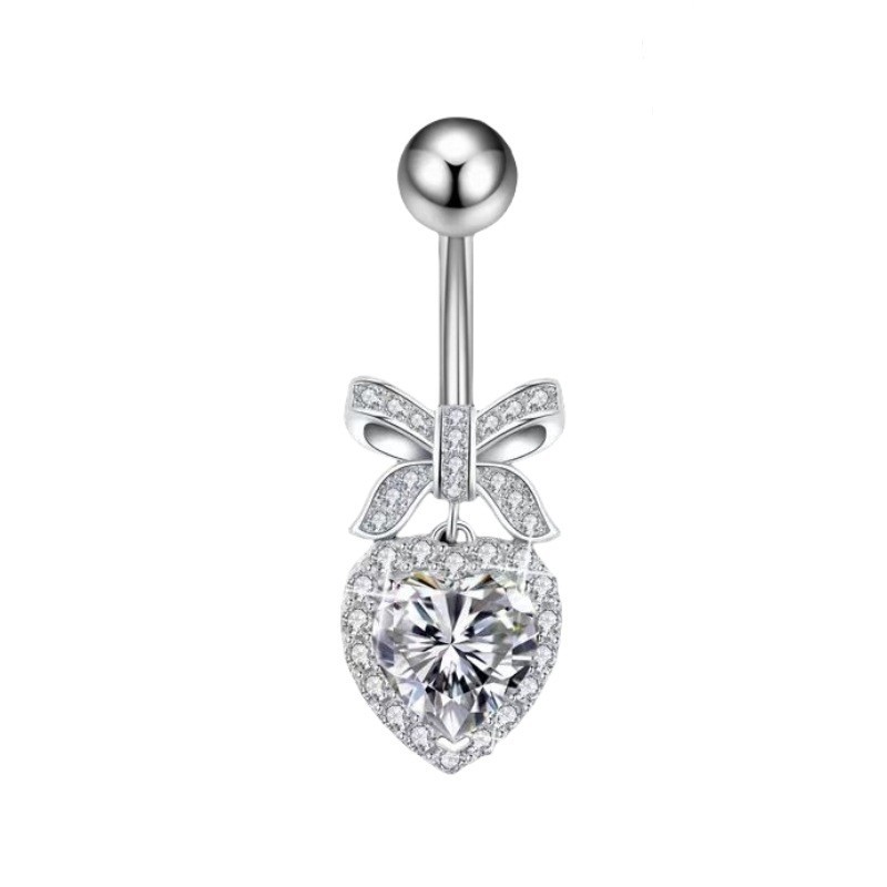Creative Heart-Shaped Zircon Navel Ring, Gold Pink Belly Button Piercing Jewelry, Light Luxury Style, 2024 Spring detail image 8