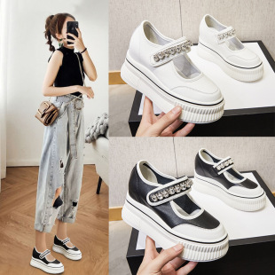 Thick-Soled Popular Heightening Rhinestone Mary Jane Shoes for Women 2025 Spring and Summer New Trbottomy Shoes Versatile Little People