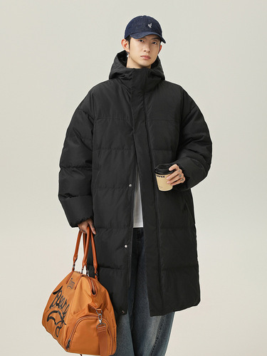 Men's Long-Sleeve Cotton Jacket Winter Thick Warm Waterproof Hooded Cotton Coat Trend Brand Knee-Length Casual Cotton Puffer Jacket