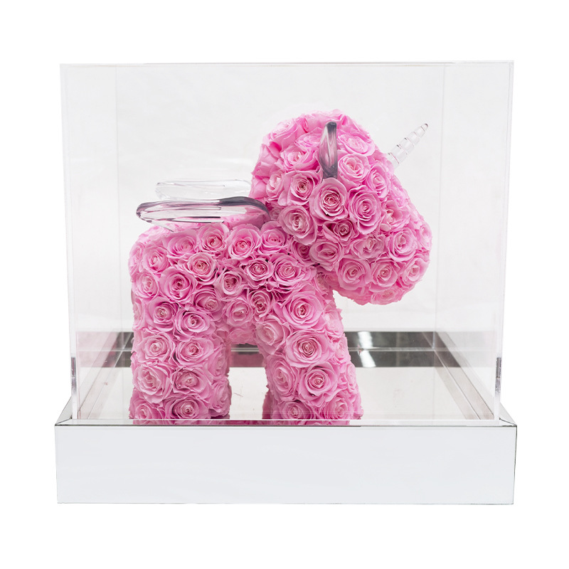 Rosa eterna de Yunnan, unicornio, caja de regalo de acrílico, Día de San Valentín, boda, confesión, regalo de flor real, ramo de flores