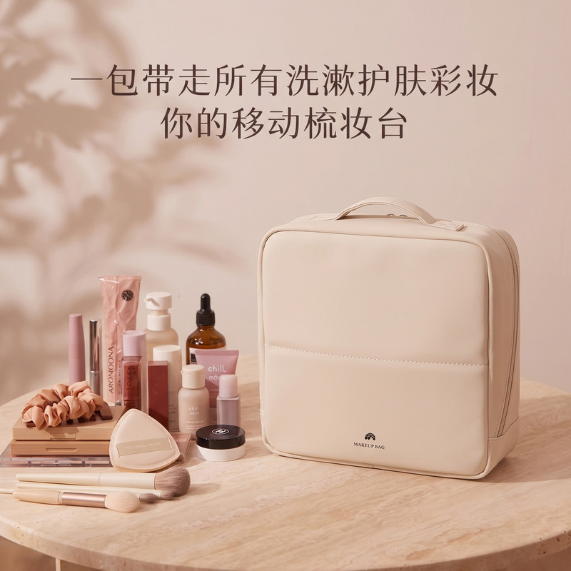 Anqin's New Vertical Makeup Bag Pu Portable Storage Bag Travel Large-Capacity Toiletries and Cosmetics Storage Bag Anqin's New Vertical Makeup Bag Pu Portable Storage Bag Travel Large-Capacity Toiletries and Cosmetics Storage Bag