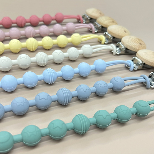 ins Nordic baby integrated silicone lanyard, baby beech wood clip to prevent falling lanyard, teething and chewing pacifier chain