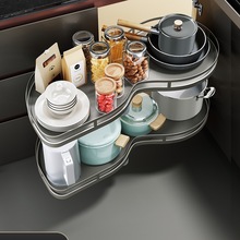 转角拉篮厨房橱柜旋转小怪物飞碟单双层收纳内置物拐角拉篮