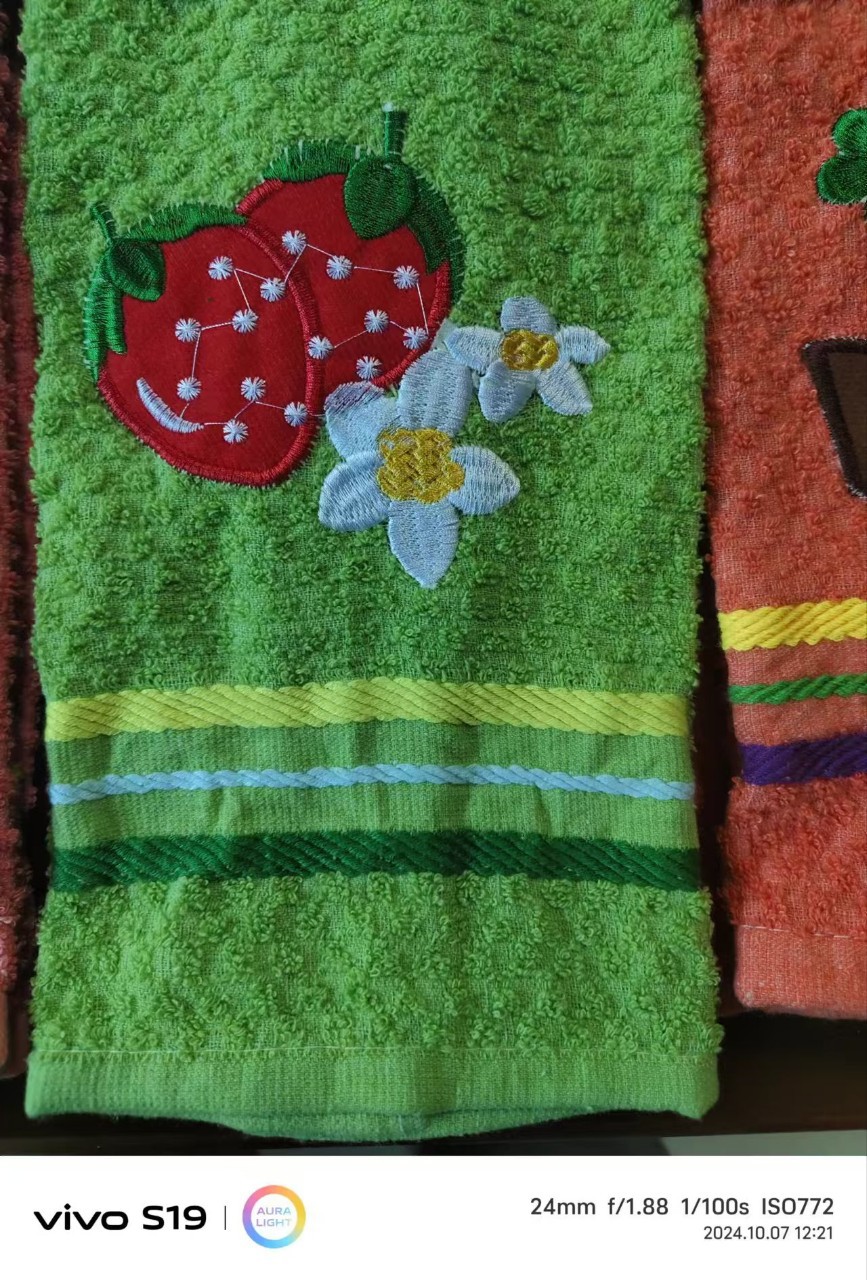 Mayorista transfronterizo comercio exterior especializado pesado engrosado absorción de agua frutas bordadas toallas de té de algodón toallas de taza