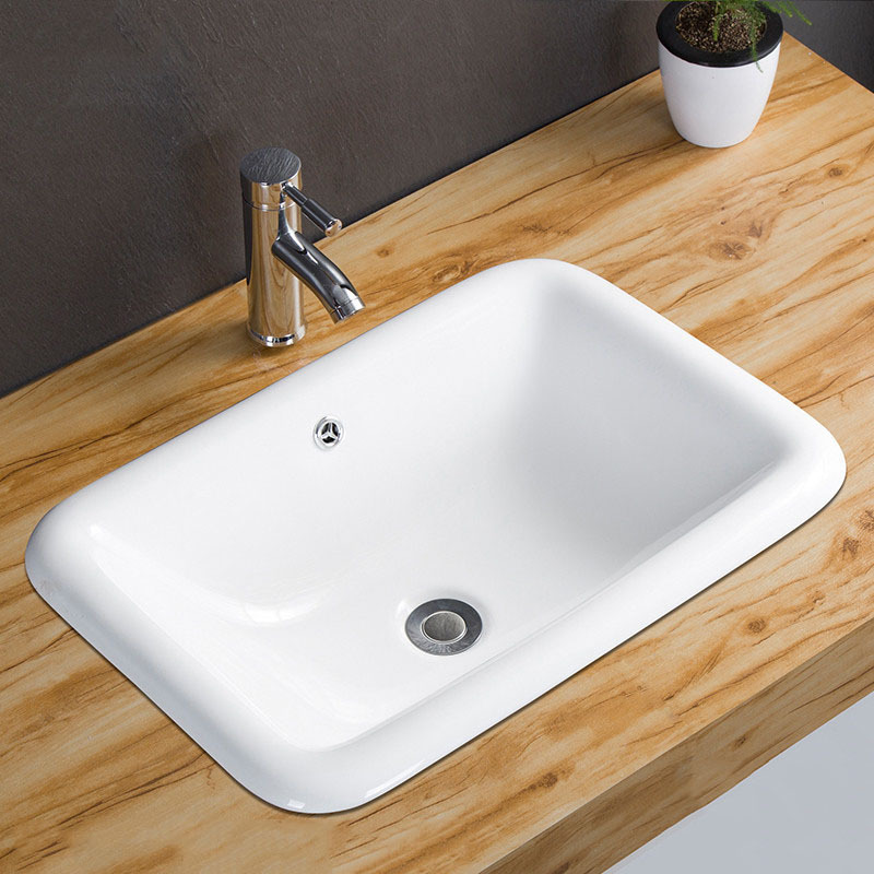 Semi-embedded Ceramic Countertop Basin, Oval Design | Square Washbasin for Home Use | Factory-Price Vanity Sink