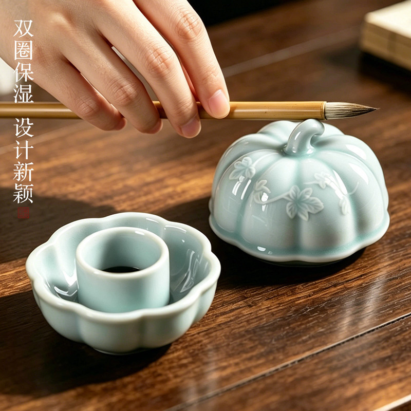 Lanzhai Fuguihua Ceramic Hotpot Inkstone for Calligraphy, Non-Drying Ink, Anti-Evaporation, Double Ring with Lid, Moisturizing Hotpot Lanzhai Fuguihua Ceramic Hotpot Inkstone for Calligraphy, Non-Drying Ink, Anti-Evaporation, Double Ring with Lid, Moisturizing Hotpot
