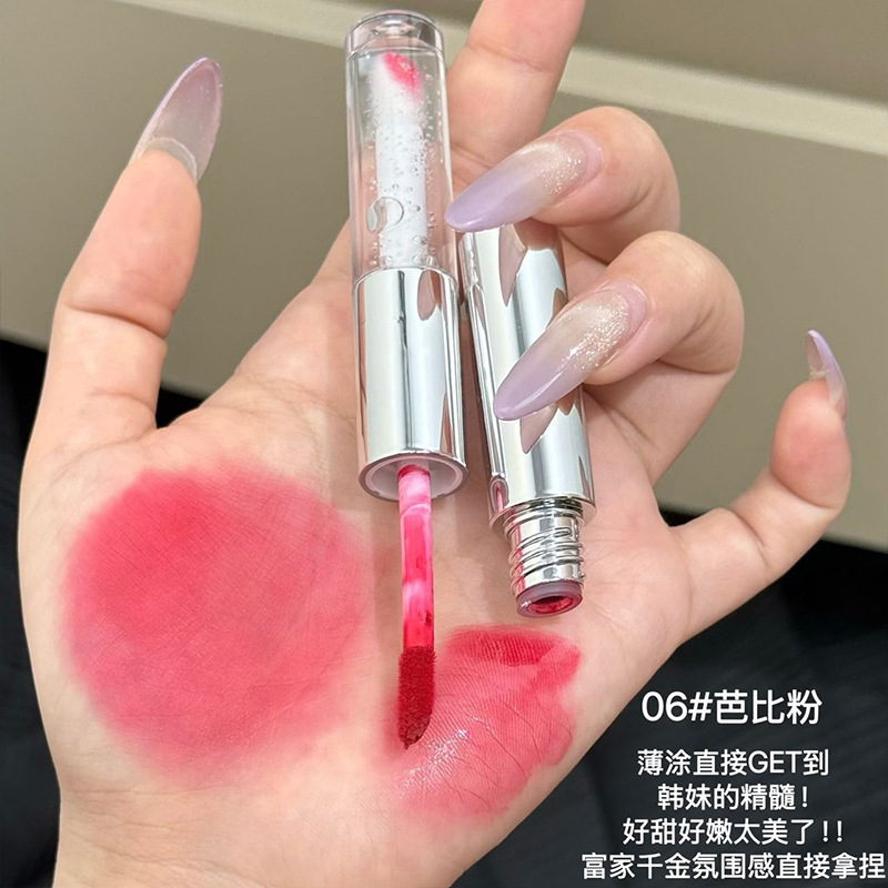 CACE plata roja fluente doble brillo labial mate brillo labial doble uso de brillo labial transparente verano vidrio de agua