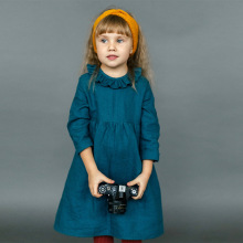 棉麻儿童连衣裙长袖荷叶边领复古裙子2025年春秋新款可爱童装中裙