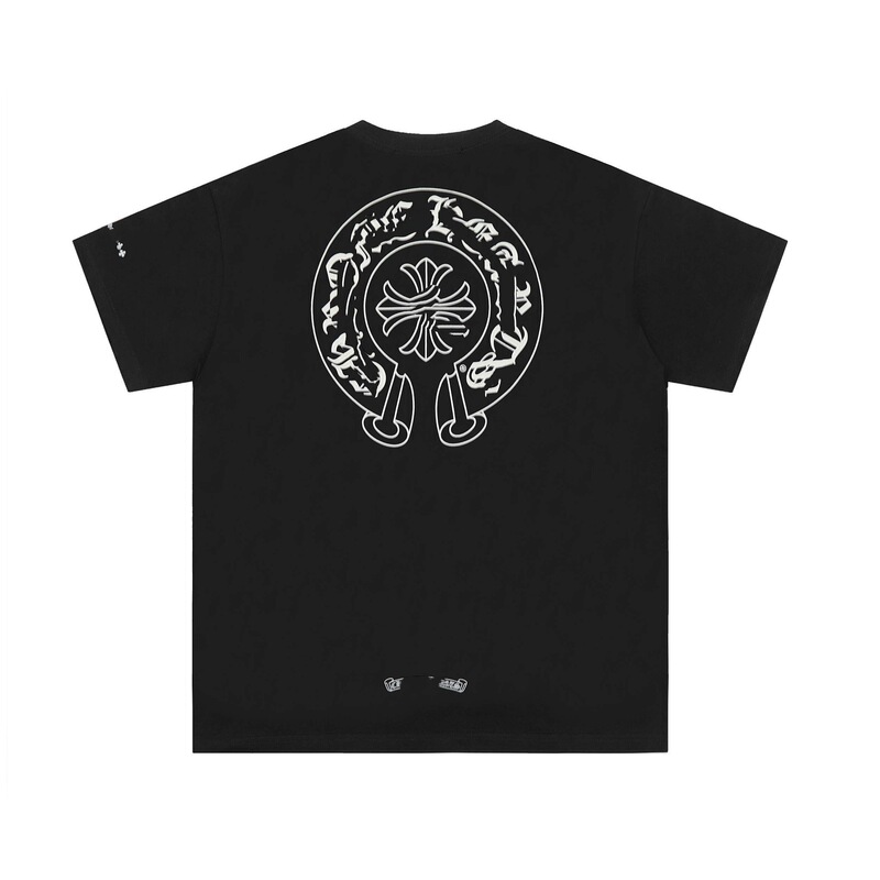 Cross-Border High-End Version Ch+ Cross and Horseshoe Print Sanskrit Printed Short-Sleeve T-Shirt, Unisex, One-Piece Dropshipping