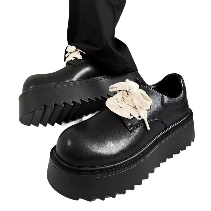 ShoeVault Herren-Derbyschuhe aus Leder mit dicker Sohle und trendigem Nischendesign, Plateauschuhe im britischen Stil für Friseure_voghion.com