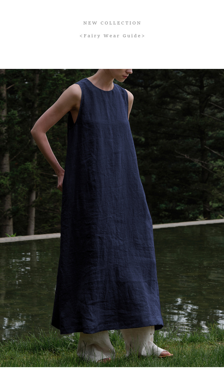 Cotton Linen Maxi Dress Summer French Pastoral Sleeveless Backless Hollow Out Cutout Niche Casual Loose Maxi Dress