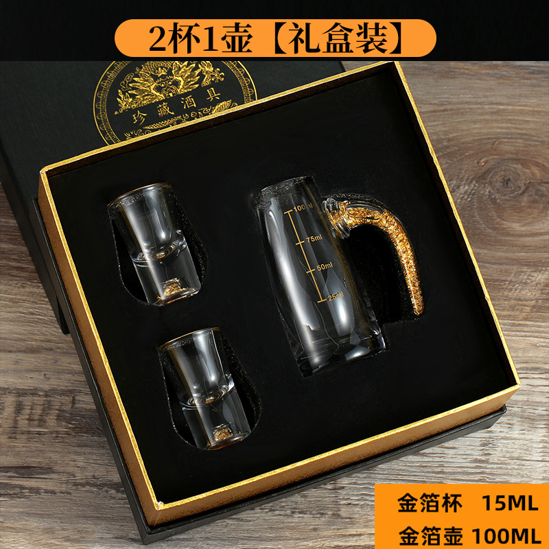 Fabricantes de copas de licor de lámina de oro tazas de cristal de alta calidad tazas de licor de vidrio escalas divisor de licor un sorbo de tazas de licor set