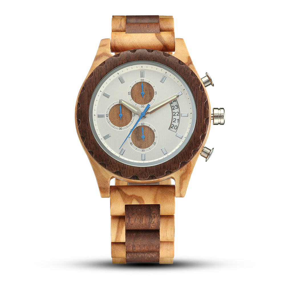 Europa y América del Sudeste Asiático Venta caliente reloj de madera moda multi-función Amazon Venta caliente reloj de cuarzo de los hombres en stock