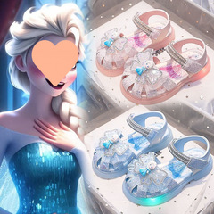発光靴エルザ包頭女の子サンダル 2025 夏の新しい女の子ソフト底子供プリンセスシューズベビーシューズ